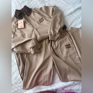 Miu Miu Brown zip jacket and straight leg sweatpants, medium petite